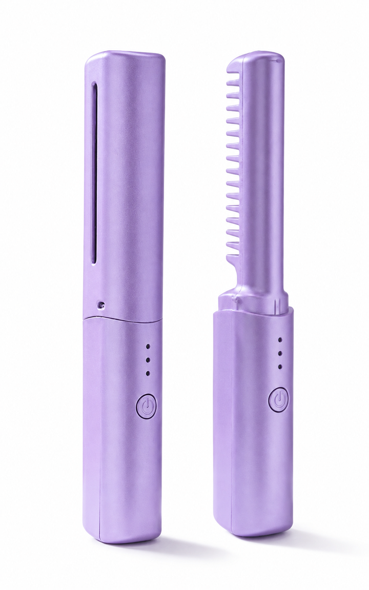 Kabelloser Mini-Glättkamm | Haarglättungsbürste mit Keramikbeschichtung, 3 Temperaturstufen und 4000-mAh-Akku