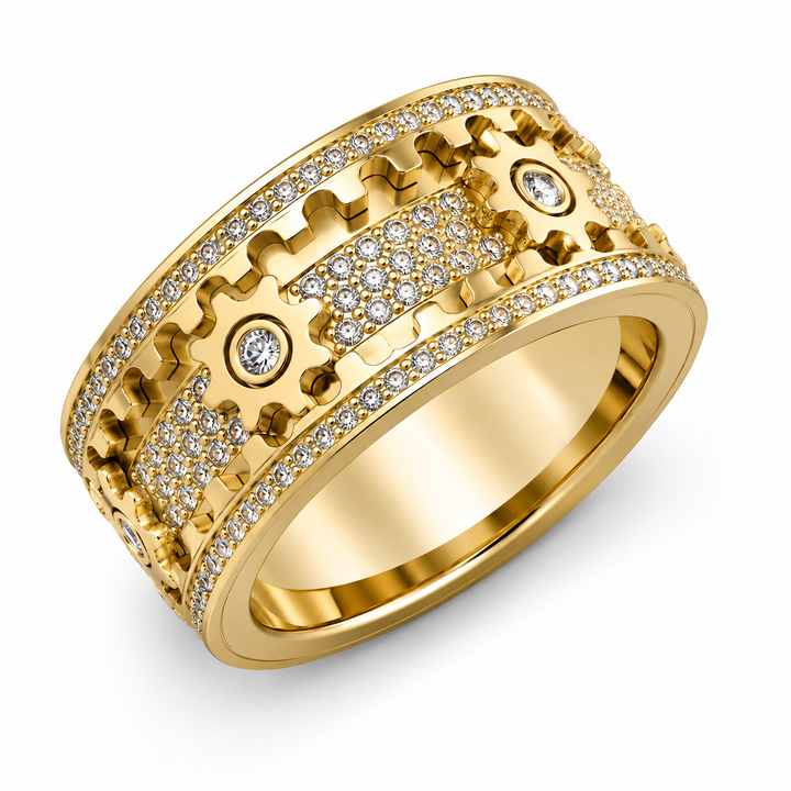 Spinner ring made of stainless steel with 6 gears | Rotatable anti-stress ring with zirconia | Sizes 7–12, mechanical design