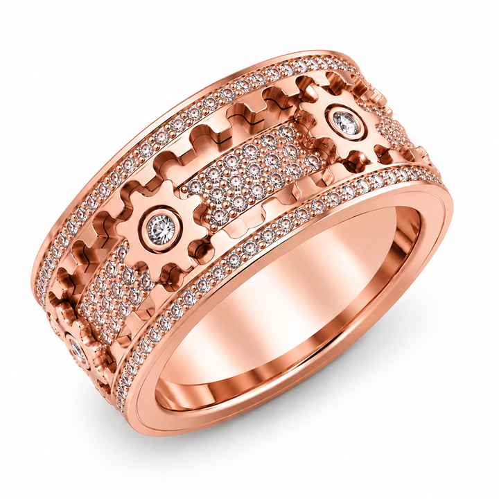 Spinner ring made of stainless steel with 6 gears | Rotatable anti-stress ring with zirconia | Sizes 7–12, mechanical design