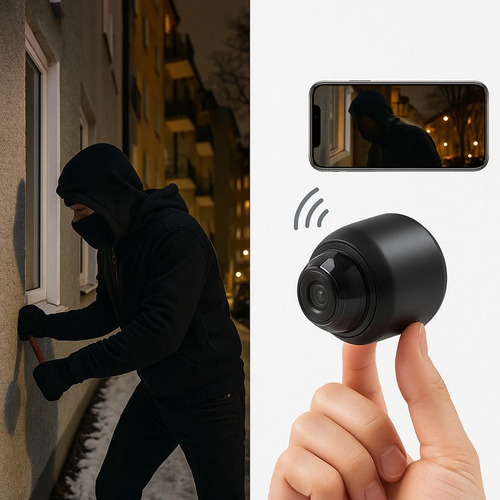 Mini WLAN-Sicherheitskamera mit Nachtsicht | Kabellose Überwachungskamera mit App-Steuerung und Bewegungsalarm