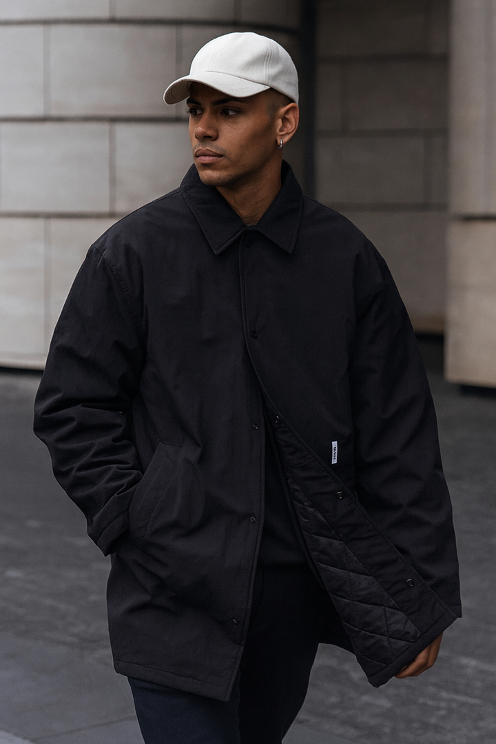 Herren Windbreaker-Mantel im Vintage-Stil | Leichter windabweisender Übergangsmantel mit Knopfleiste und Seitentaschen für Alltag