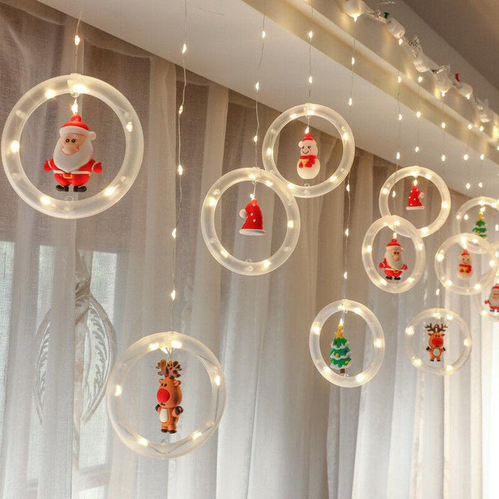 LED Fensterlichter Weihnachten mit 10 Leuchtringen | Warmweiße Lichterkette mit Weihnachtsfiguren für Fenster und Innenräume