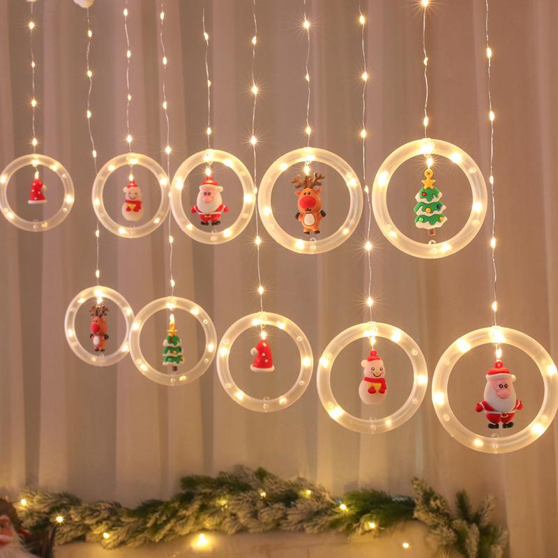 LED Fensterlichter Weihnachten mit 10 Leuchtringen | Warmweiße Lichterkette mit Weihnachtsfiguren für Fenster und Innenräume