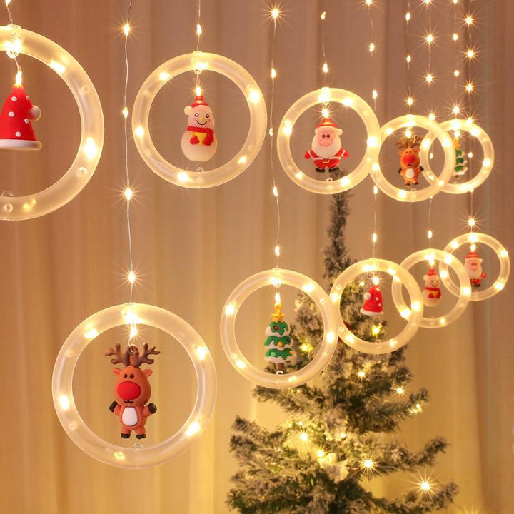 LED Fensterlichter Weihnachten mit 10 Leuchtringen | Warmweiße Lichterkette mit Weihnachtsfiguren für Fenster und Innenräume