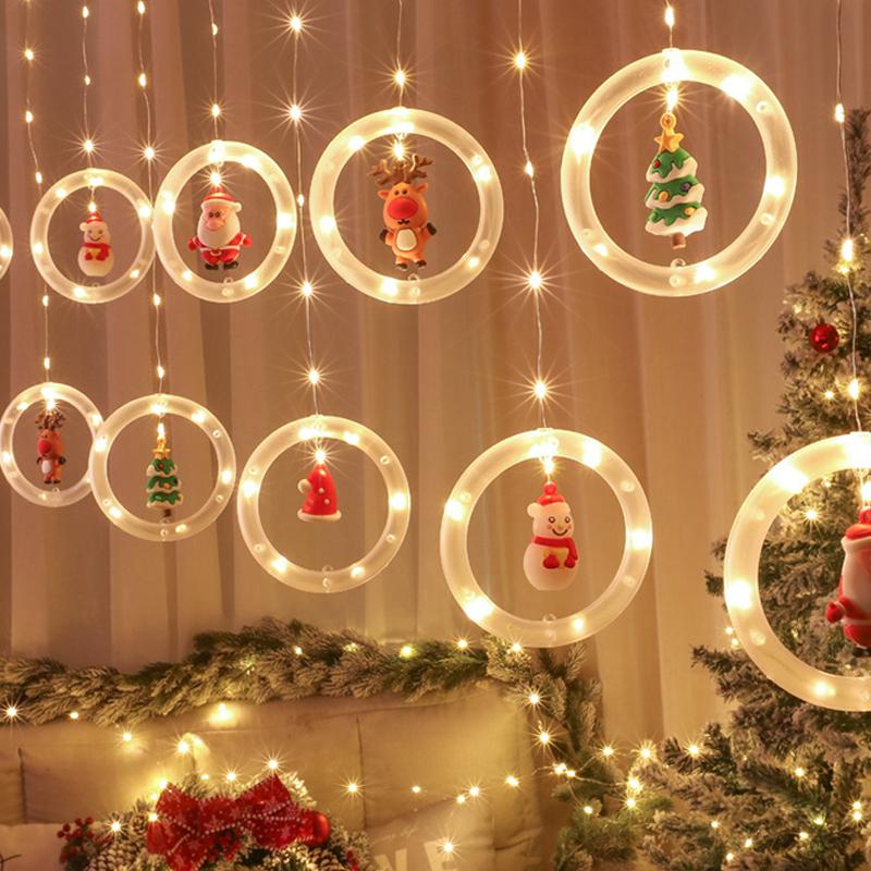 LED Fensterlichter Weihnachten mit 10 Leuchtringen | Warmweiße Lichterkette mit Weihnachtsfiguren für Fenster und Innenräume