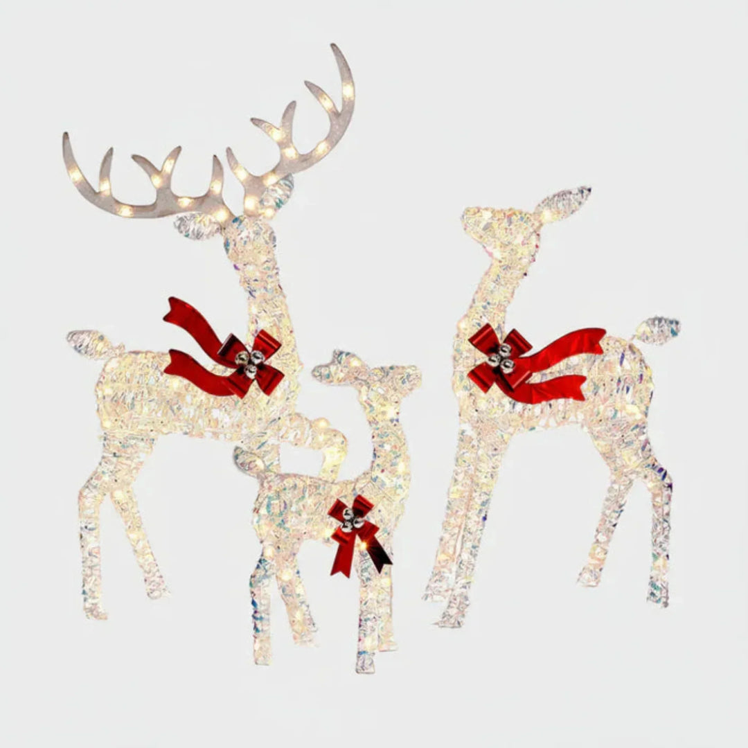 LED Rentierfamilie Weihnachten 3-teilig für außen | Beleuchtete Rentierfiguren mit warmweißen LEDs und Metallrahmen