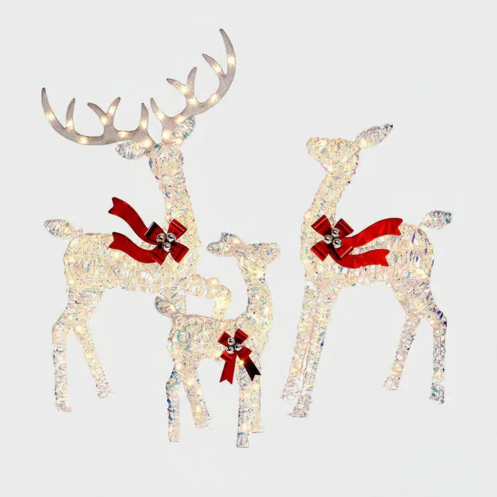 LED Rentierfamilie Weihnachten 3-teilig für außen | Beleuchtete Rentierfiguren mit warmweißen LEDs und Metallrahmen