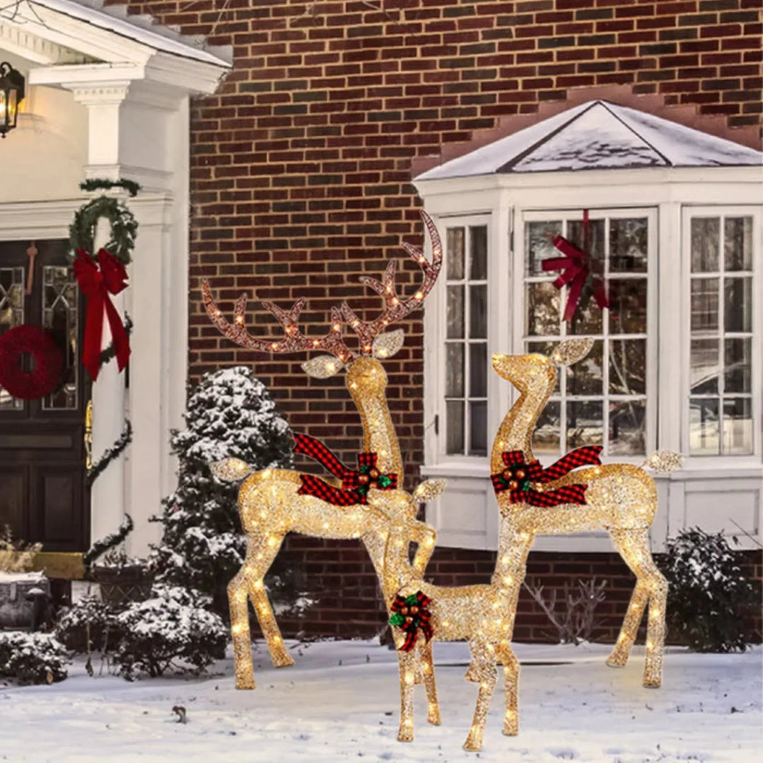 LED Rentierfamilie Weihnachten 3-teilig für außen | Beleuchtete Rentierfiguren mit warmweißen LEDs und Metallrahmen
