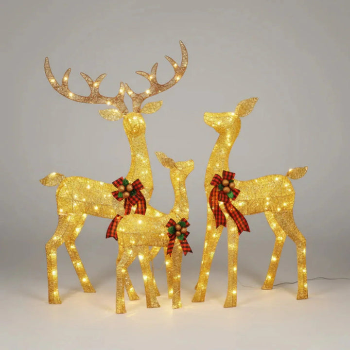 LED Rentierfamilie Weihnachten 3-teilig für außen | Beleuchtete Rentierfiguren mit warmweißen LEDs und Metallrahmen