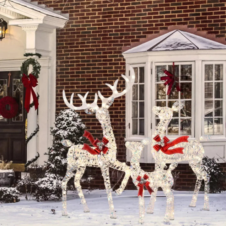 LED Rentierfamilie Weihnachten 3-teilig für außen | Beleuchtete Rentierfiguren mit warmweißen LEDs und Metallrahmen