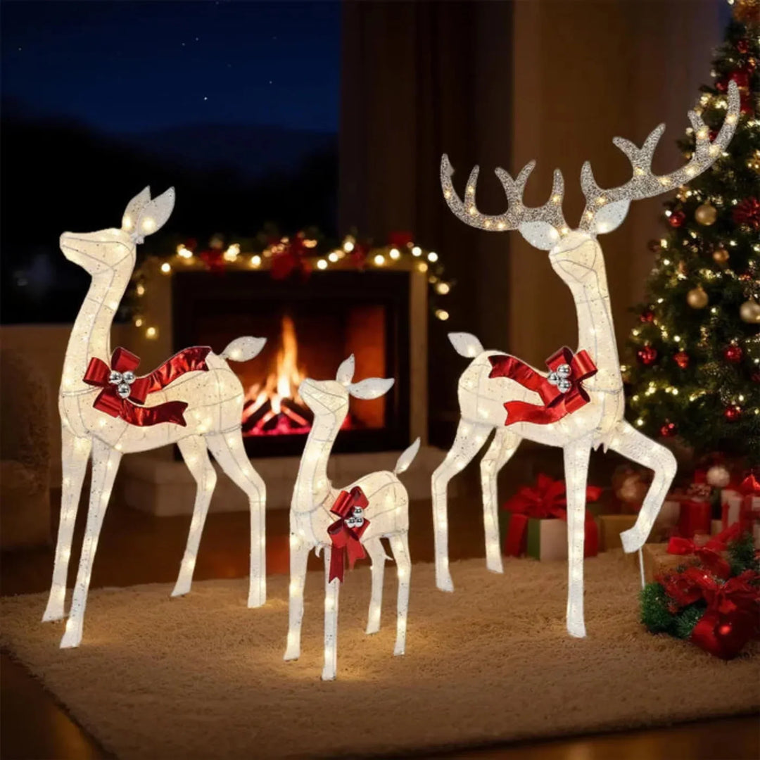 LED Rentierfamilie Weihnachten 3-teilig für außen | Beleuchtete Rentierfiguren mit warmweißen LEDs und Metallrahmen
