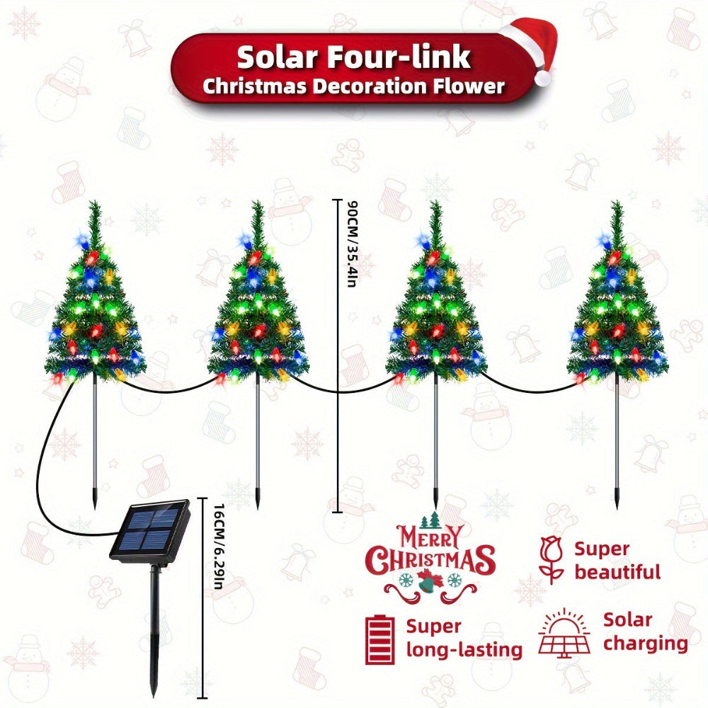 Solar Weihnachtsbaumleuchten 4er Set für Garten und Wege | Mehrfarbige Weihnachtsbeleuchtung mit Erdspießen