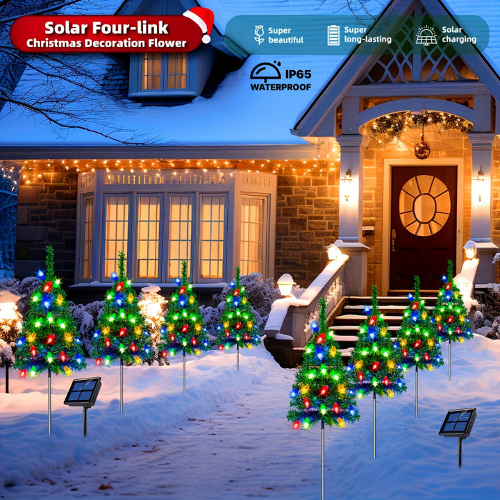 Solar Weihnachtsbaumleuchten 4er Set für Garten und Wege | Mehrfarbige Weihnachtsbeleuchtung mit Erdspießen