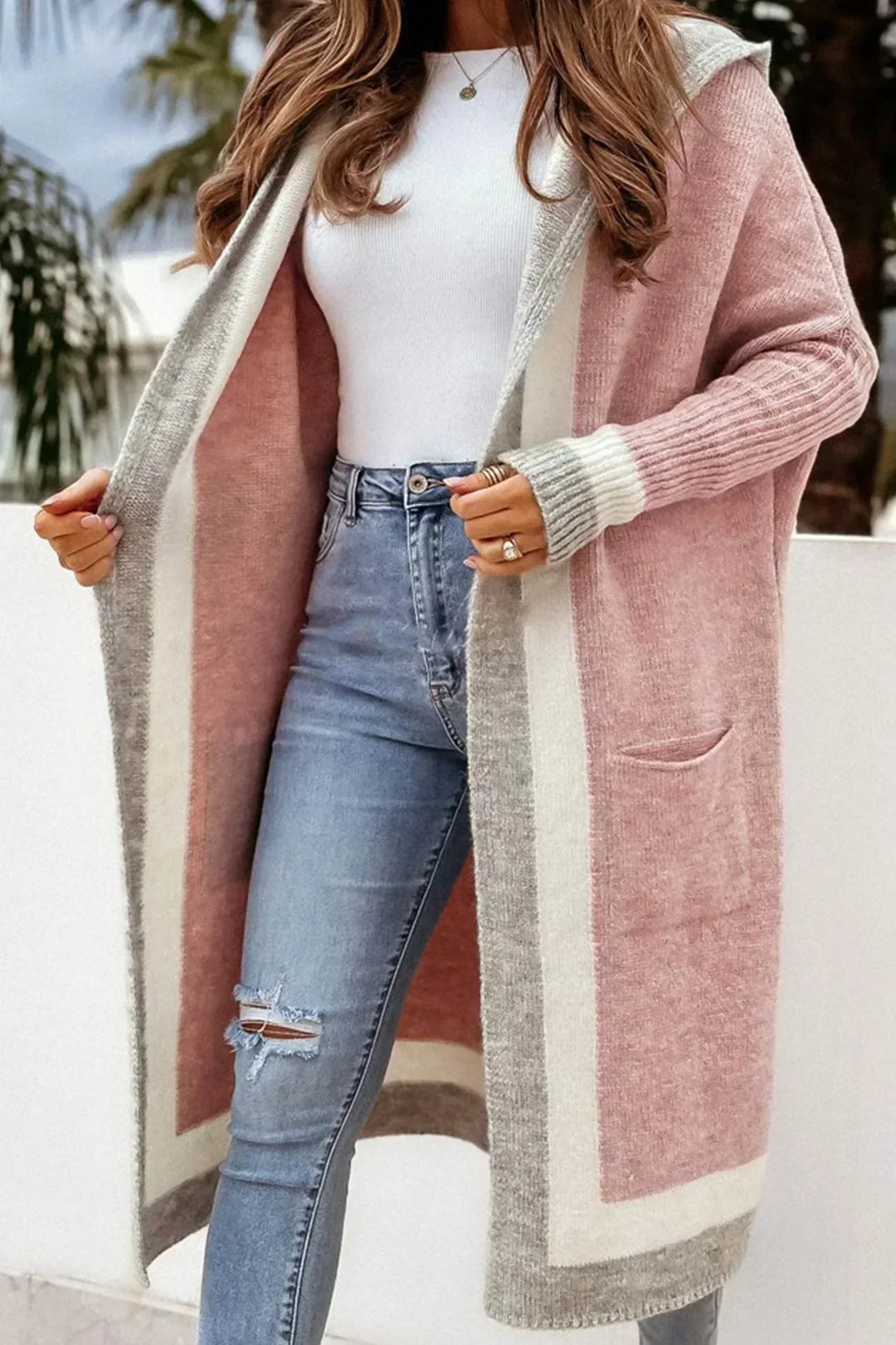 Caroline | Lange Strickjacke mit Kapuze