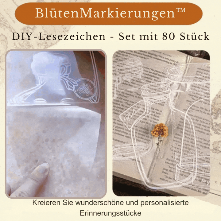 DIY Transparente Lesezeichen-Aufkleber Set (80 Teile) | Für getrocknete Blumen &amp; Fotos | 30×88 mm | Geschenk, Scrapbooking &amp; Deko