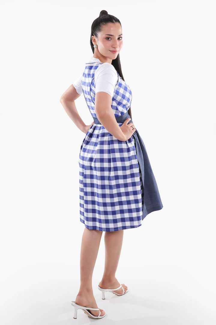 Dirndl Midi Damen | Trachtenkleid mit strukturiertem Mieder, Schürze und Schleifenband für Oktoberfest