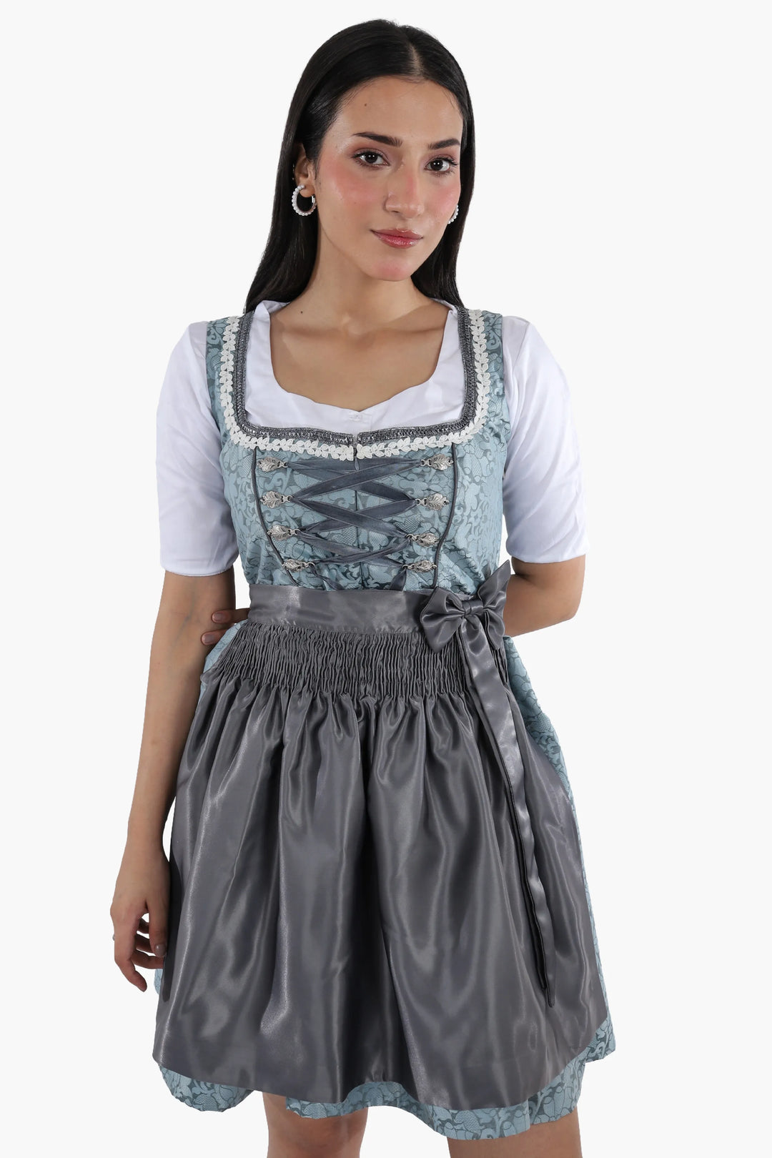 Mini Dirndl Damen | Trachtenkleid mit strukturiertem Mieder, Schürze und A-Linien-Rock für Oktoberfest