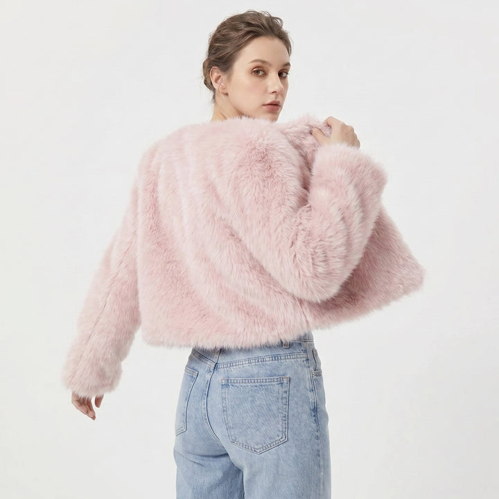 Damen Kunstfelljacke kurz aus weichem Kunstpelz | Leichte Winterjacke im Cardigan-Stil für Alltag, Büro und elegante Anlässe