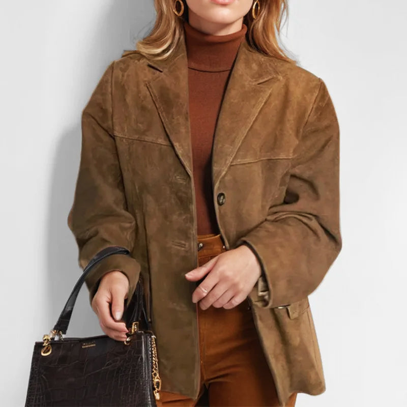 Damen Lederjacke im lockeren Loose Fit | Lässige Jacke mit Reißverschluss und praktischen Taschen im urbanen Streetwear-Stil