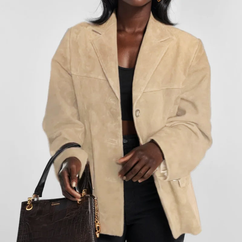 Damen Lederjacke im lockeren Loose Fit | Lässige Jacke mit Reißverschluss und praktischen Taschen im urbanen Streetwear-Stil