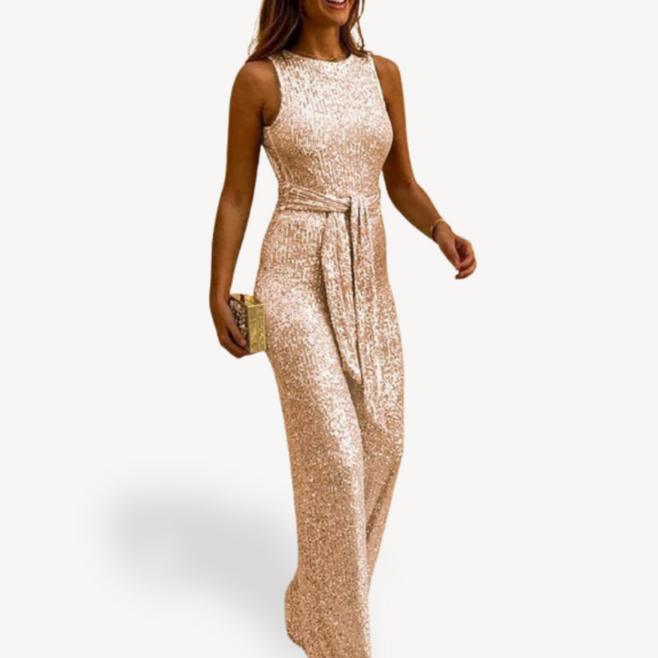 Damen Pailletten Jumpsuit | Figurbetonter Einteiler mit langem Bein und funkelndem Besatz für Partys und festliche Anlässe