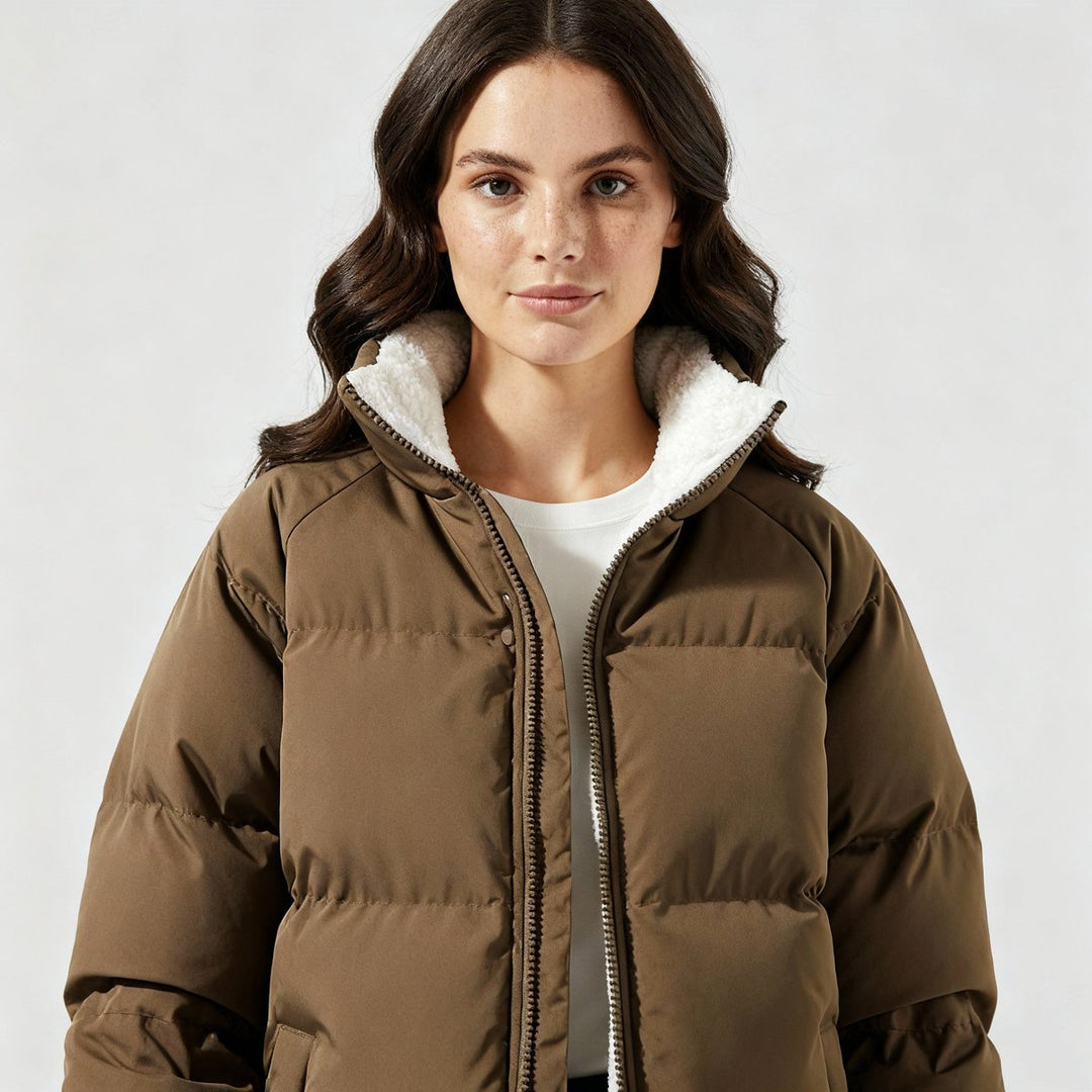 Damen Winterjacke mit Kapuze und Fleecefutter | Taillierte Pufferjacke mit leichter Steppung und Reißverschluss für kalte Tage