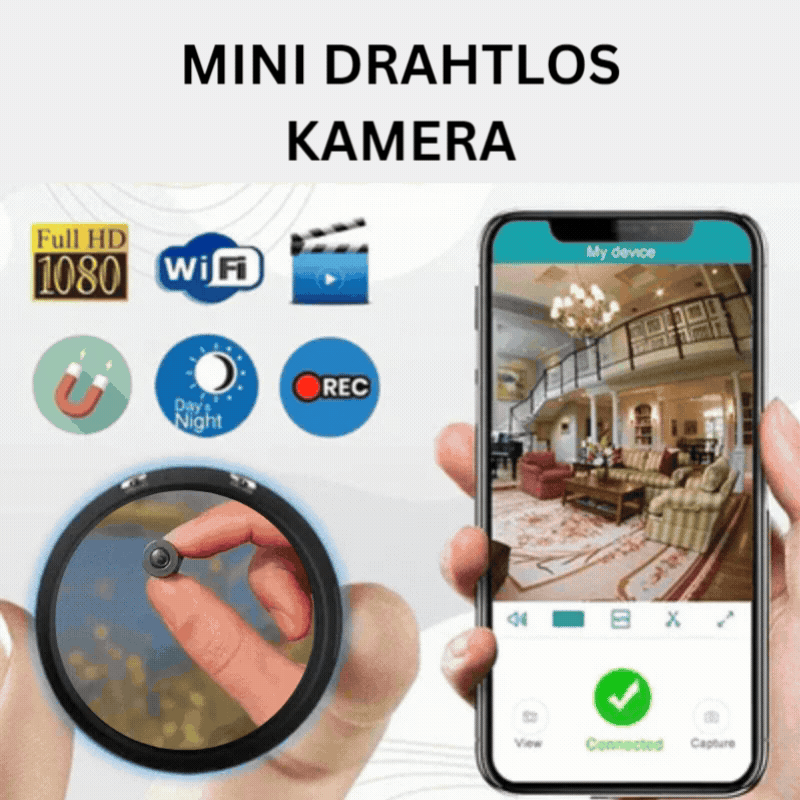 Mini WLAN Überwachungskamera | 1080p HD mit Nachtsicht, Bewegungserkennung und App-Livebild