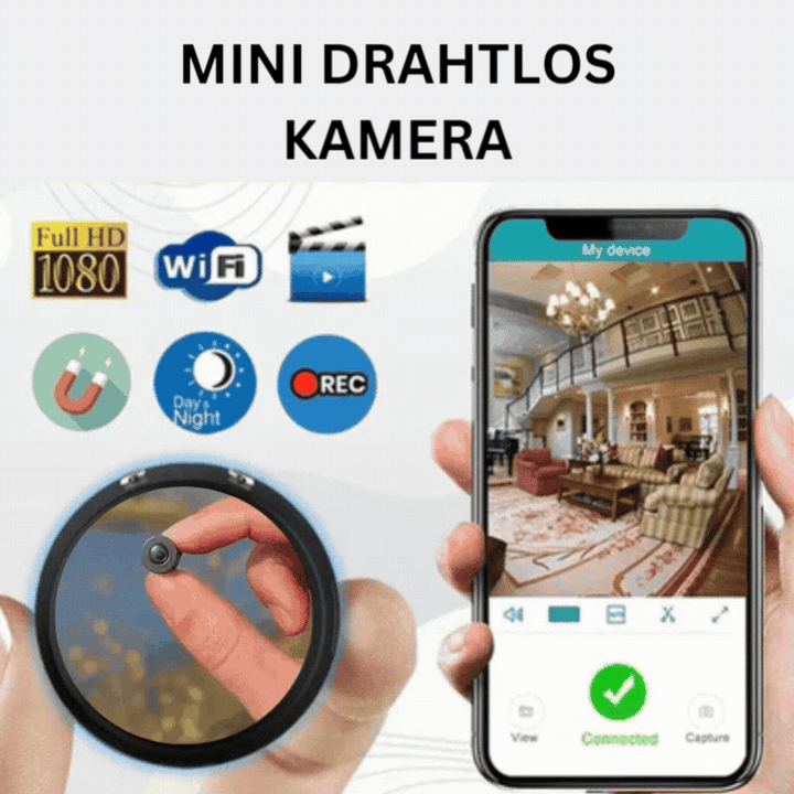 Mini WLAN Überwachungskamera | 1080p HD mit Nachtsicht, Bewegungserkennung und App-Livebild
