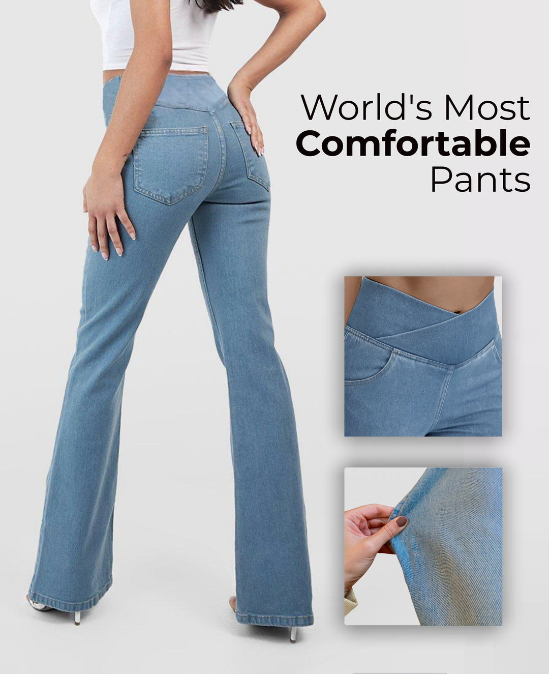 Damen High-Waist Stretch Jeans | Formender, verstellbarer Bund | Bequemer Sitz für jeden Tag | Vielseitig zu Sneakern &amp; Heels