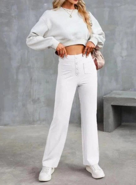 Pantalon femme taille haute &amp; stretch | Ceinture confort lissante | Liberté de mouvement au quotidien | Confortable, ajusté &amp; polyvalent