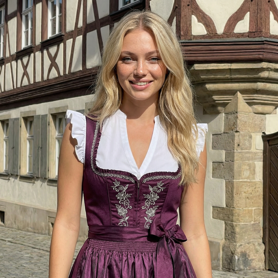 Dirndlbluse Damen | Moderne Trachtenbluse mit Flügelarm, V-Ausschnitt und Knopfleiste