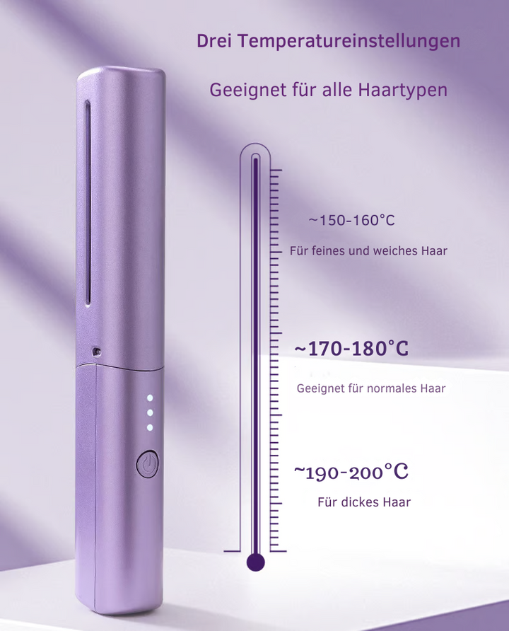 Kabelloser Mini-Glättkamm | Haarglättungsbürste mit Keramikbeschichtung, 3 Temperaturstufen und 4000-mAh-Akku