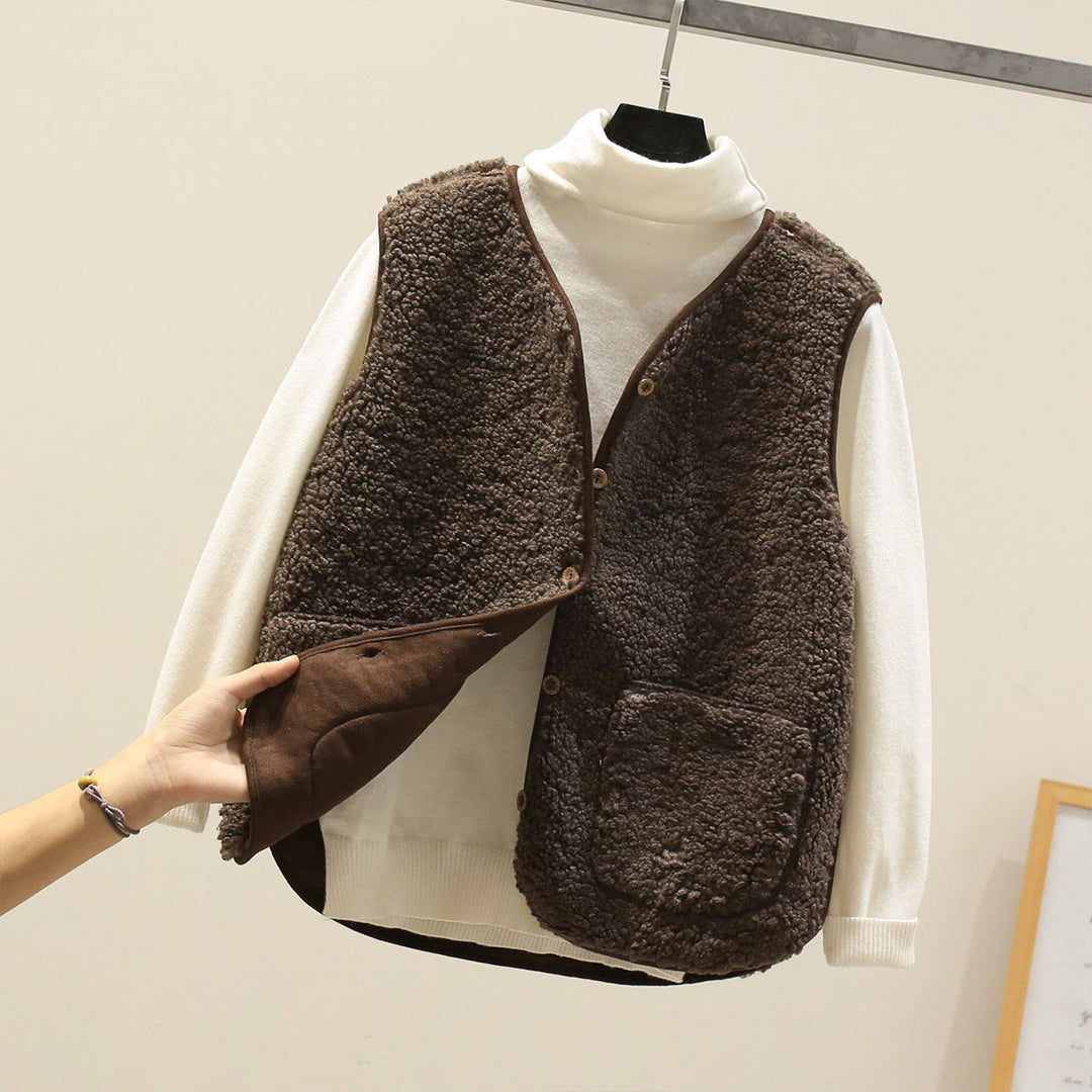 Damen Lammwollweste aus weicher Wolle | Klassische Strickweste mit wärmender, atmungsaktiver Textur für Herbst und Winter