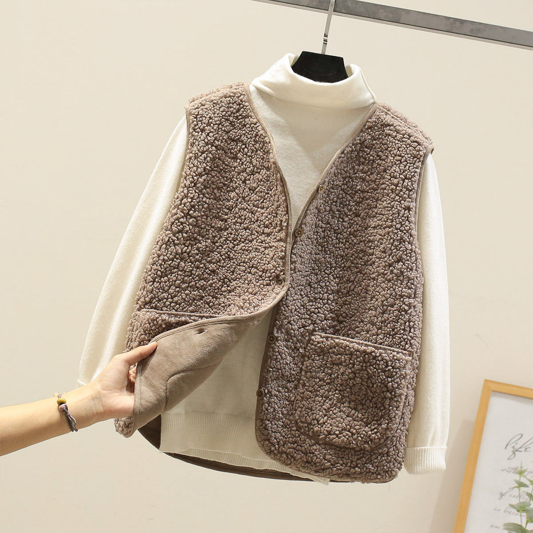 Damen Lammwollweste aus weicher Wolle | Klassische Strickweste mit wärmender, atmungsaktiver Textur für Herbst und Winter