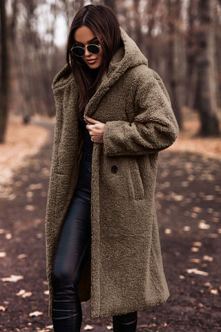 Damen Teddy-Mantel mit Kapuze | Flauschiger Wintermantel mit weichem Teddy-Fleece, lockerer Passform und wärmendem Schnitt für kalte Tage