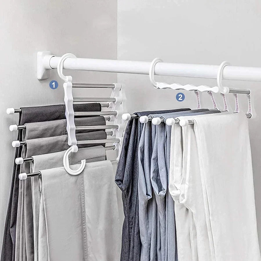Cintre pliable 5-en-1 en acier inoxydable | Suspendre jusqu’à 5 pièces en économisant de la place | Horizontal et vertical | Antidérapant