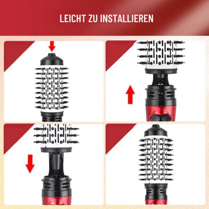 Rotierende Haartrocknerbürste mit 2 Aufsätzen | 360° Rotation beidseitig | 3 Temperaturstufen (heiß/warm/kalt) | Für trockenes &amp; nasses Haar