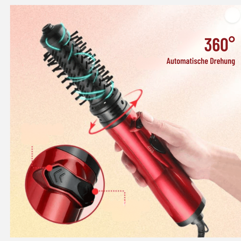 Rotierende Haartrocknerbürste mit 2 Aufsätzen | 360° Rotation beidseitig | 3 Temperaturstufen (heiß/warm/kalt) | Für trockenes &amp; nasses Haar