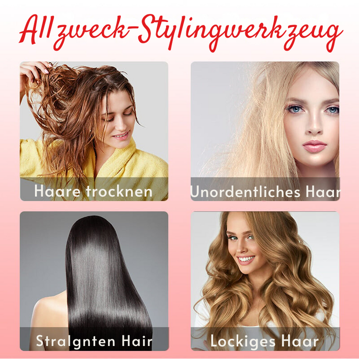 Rotierende Haartrocknerbürste mit 2 Aufsätzen | 360° Rotation beidseitig | 3 Temperaturstufen (heiß/warm/kalt) | Für trockenes &amp; nasses Haar