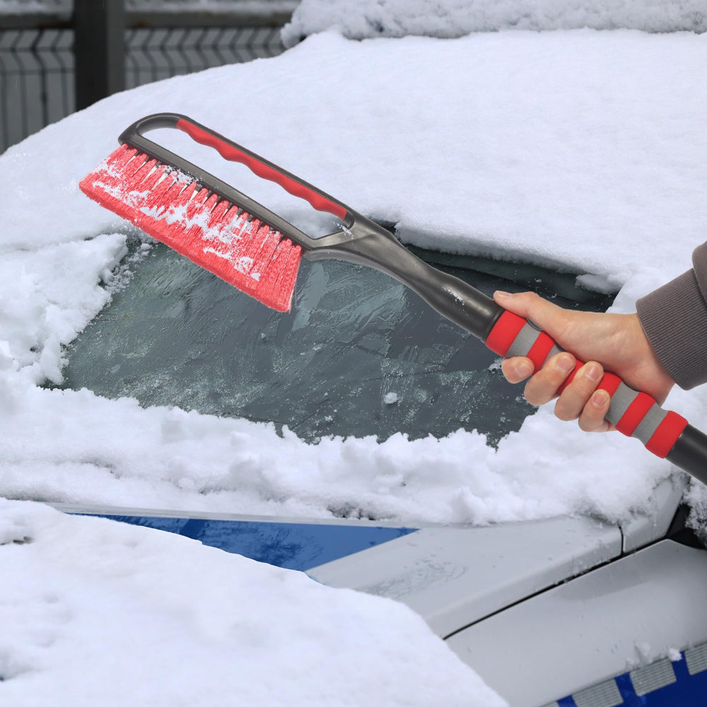 Auto Schneebürste mit Eiskratzer | 2-in-1 Schneebesen mit langem Griff, breitem Bürstenkopf und rutschhemmender Grifffläche für den Winter