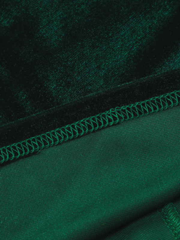 Damen Samtkleid in Smaragdgrün | Figurbetontes Midikleid mit langen Ärmeln, U-Boot-Ausschnitt und geraffter Taille für Abendmode