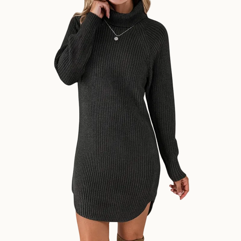 Damen Strickkleid mit Rundhalsausschnitt | Elegantes knielanges Winterkleid mit feiner Strickstruktur für Alltag und besondere Anlässe