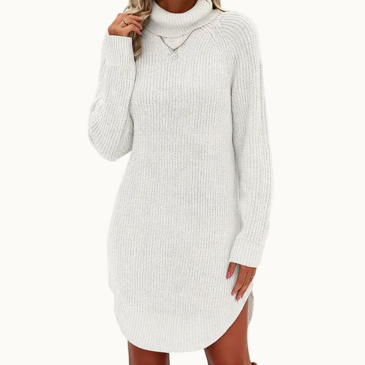 Damen Strickkleid mit Rundhalsausschnitt | Elegantes knielanges Winterkleid mit feiner Strickstruktur für Alltag und besondere Anlässe