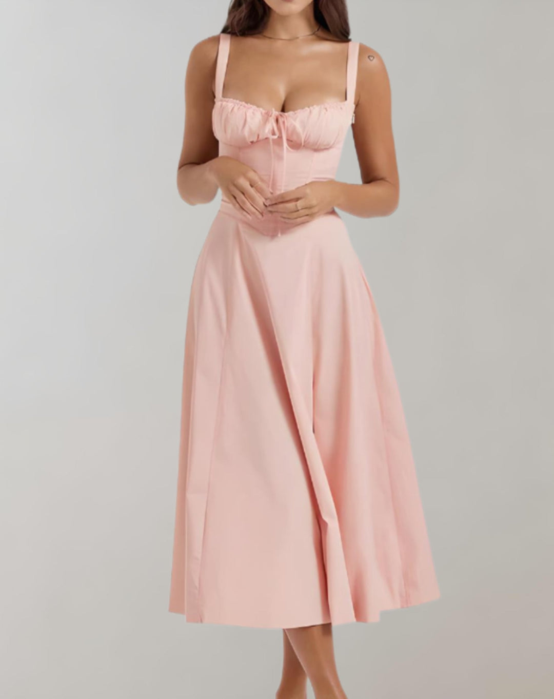 Midi-Kleid Damen mit Korsett &amp; Blumenmuster | Spaghettiträger, Kordelzug | Beinschlitz, luftig | Sommerkleid für Events
