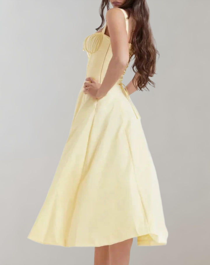 Midi-Kleid Damen mit Korsett &amp; Blumenmuster | Spaghettiträger, Kordelzug | Beinschlitz, luftig | Sommerkleid für Events