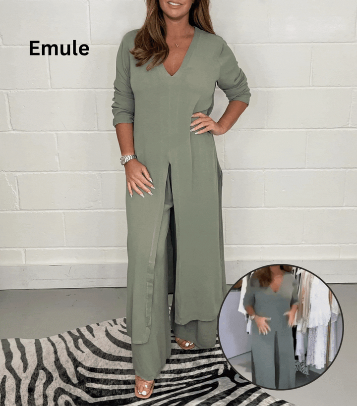 Elegantes 2-teiliges Damen Set mit langem Oberteil | Modern &amp; bequem | Perfekt für Büro, Alltag &amp; Abend, vielseitig kombinierbar