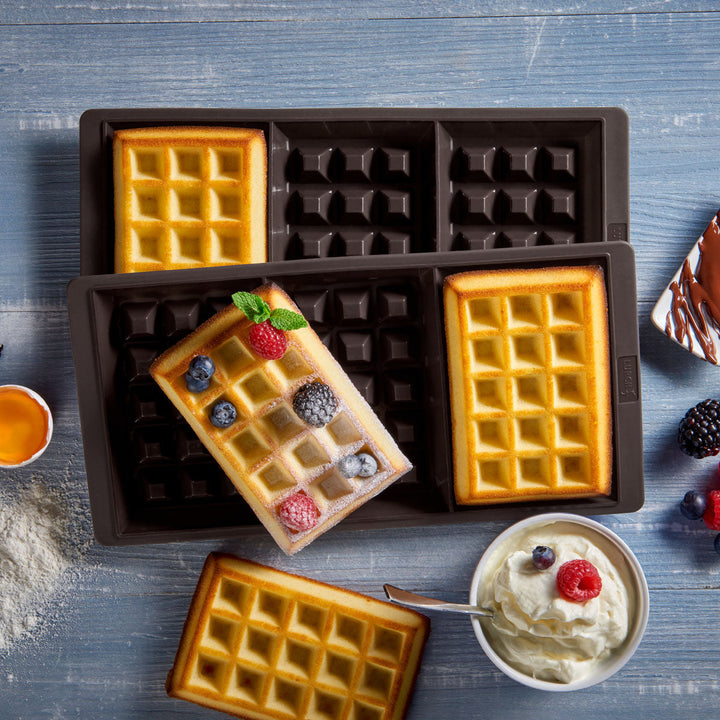 Silikon Waffelform 2er Set | LURCH FlexiForm für 6 Waffeln gleichzeitig | Antihaft Backform für Backofen und Mikrowelle