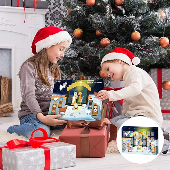Krippen Adventskalender mit 24 Spielfiguren | Weihnachtskalender mit Krippenfiguren aus Kunststoff für Kinder und Familien