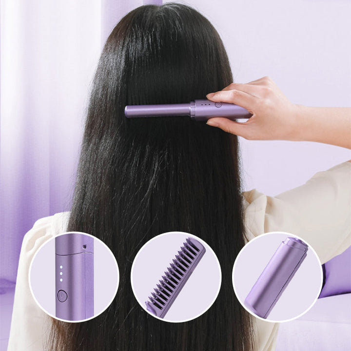 Rechargeable mini hair straightener comb | 3 temperature levels &amp; ceramic coating | 70 min battery (4000 mAh) | Travel size