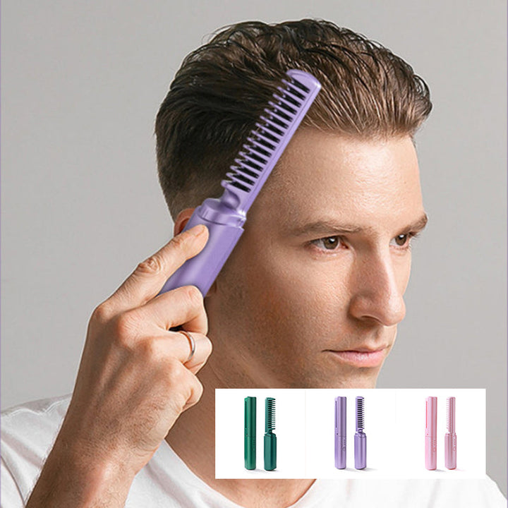 Rechargeable mini hair straightener comb | 3 temperature levels &amp; ceramic coating | 70 min battery (4000 mAh) | Travel size